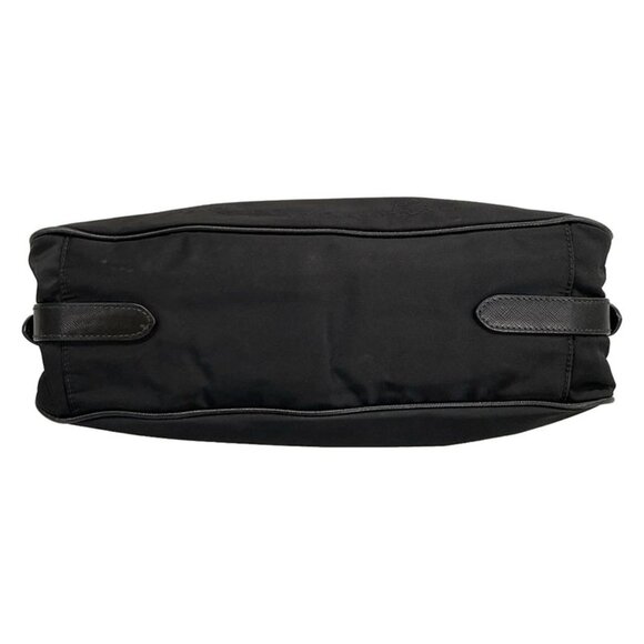 Prada Shoulder Bag Logo Jacquard Black Leather Tag - Picture 5 of 15